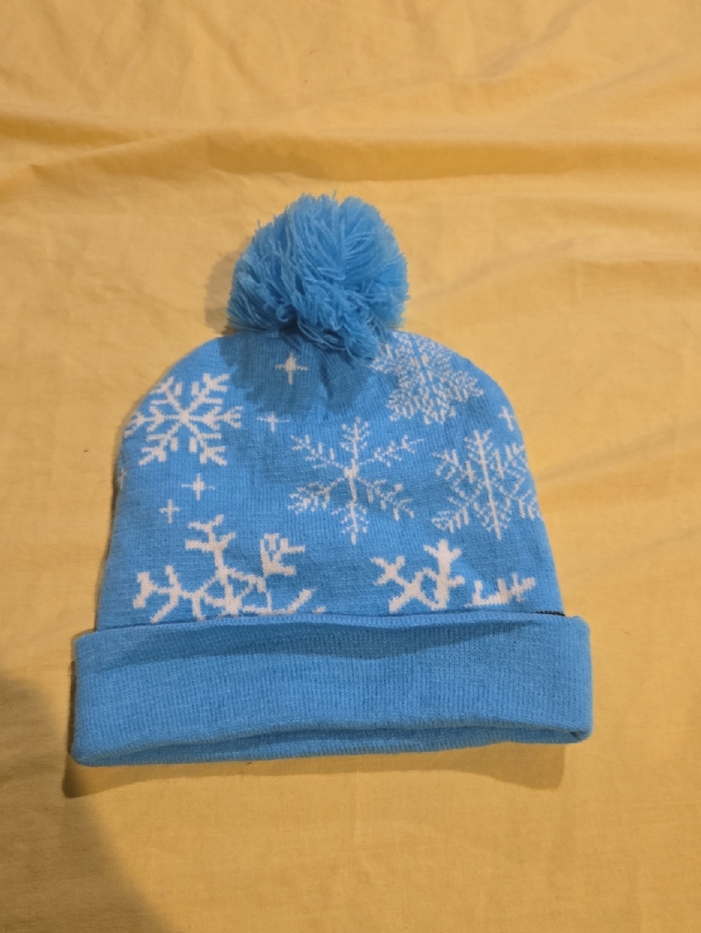 Blue Snowflake Knit Hat With Pompom